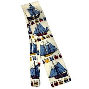 Rooster 1960s Square End Neck Tie Nautical Ships Vintage Novelty Print 45" Long